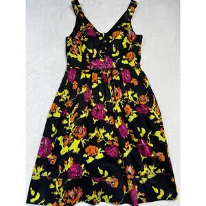 Kay Unger New York Floral Fit And Flare Dress Multicolor Sleeveless Zip Back Siz
